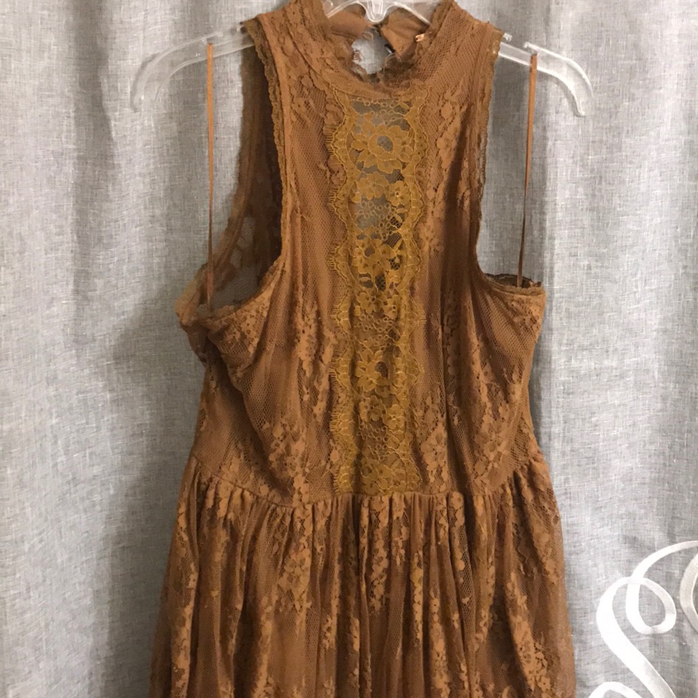 Free People Lace Dress High Neck Mustard color